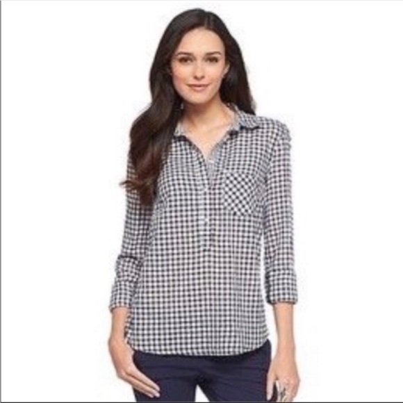 Merona Popover Blouse - Black and White, Size XS - Picture 2 of 4